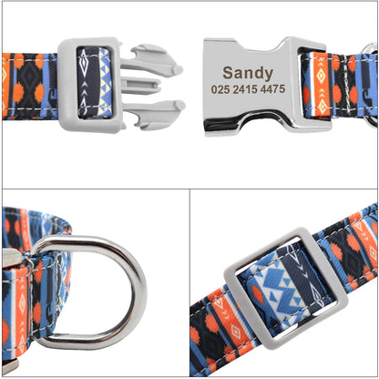 Détail technique du collier personnalisé pour chien avec boucle gravée Sandy, anneau et réglage.