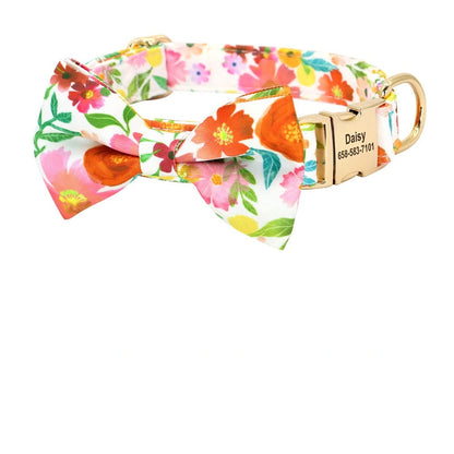 Collier pour chien en nylon à motifs floraux nœud papillon