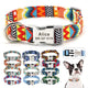 Montage présentant plusieurs colliers personnalisés pour chien avec motifs colorés et vue portée.