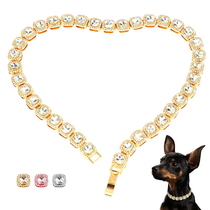 Visuel du collier pour chien doré avec variantes rose et argent en bas à gauche.