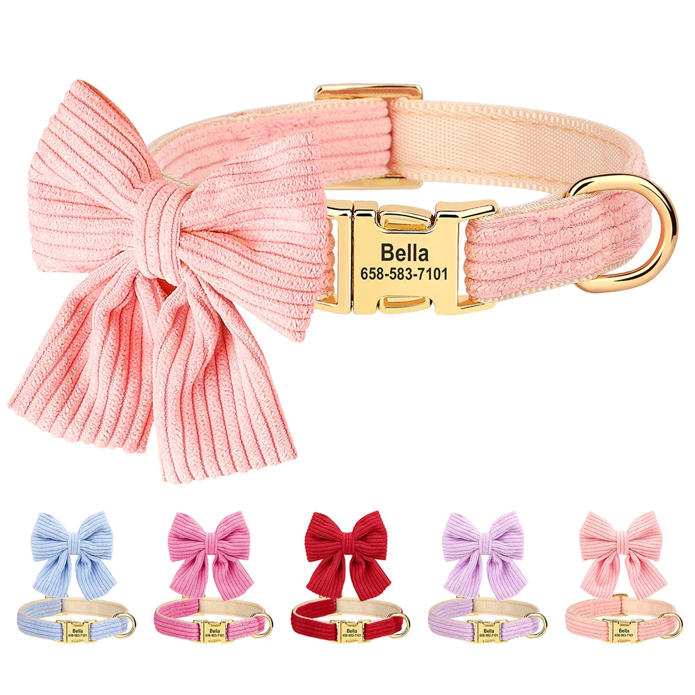Collier pour chien rose clair avec grand nœud papillon et aperçu des différents coloris disponibles