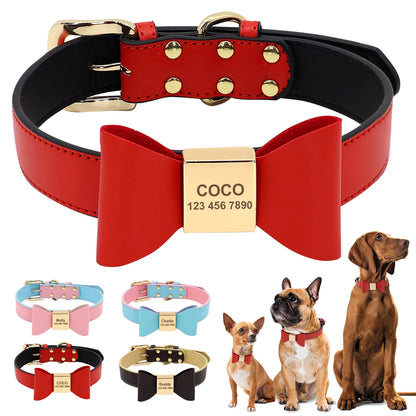 Collier personnalisé rouge pour chien avec miniatures des coloris et exemples portés sur plusieurs chiens