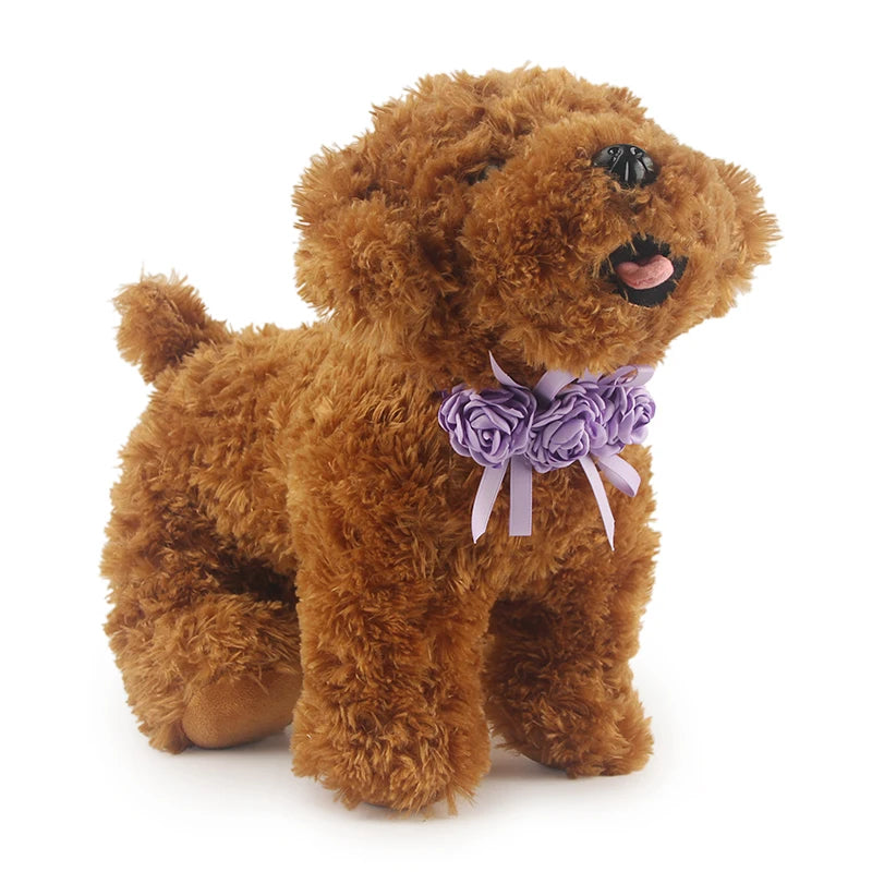 Collier de cérémonie bleu foncé sur une peluche  qui offre une idée visuelle du rendu sur votre chien