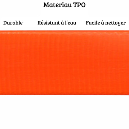 Gros plan sur la matière TPU orange du collier pour chien imperméable.