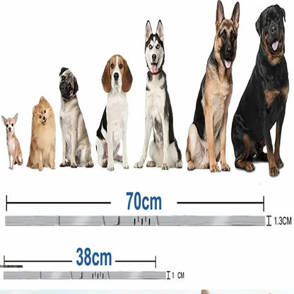 Visuel des dimensions d’un collier anti-stress pour chien adapté à différentes morphologies