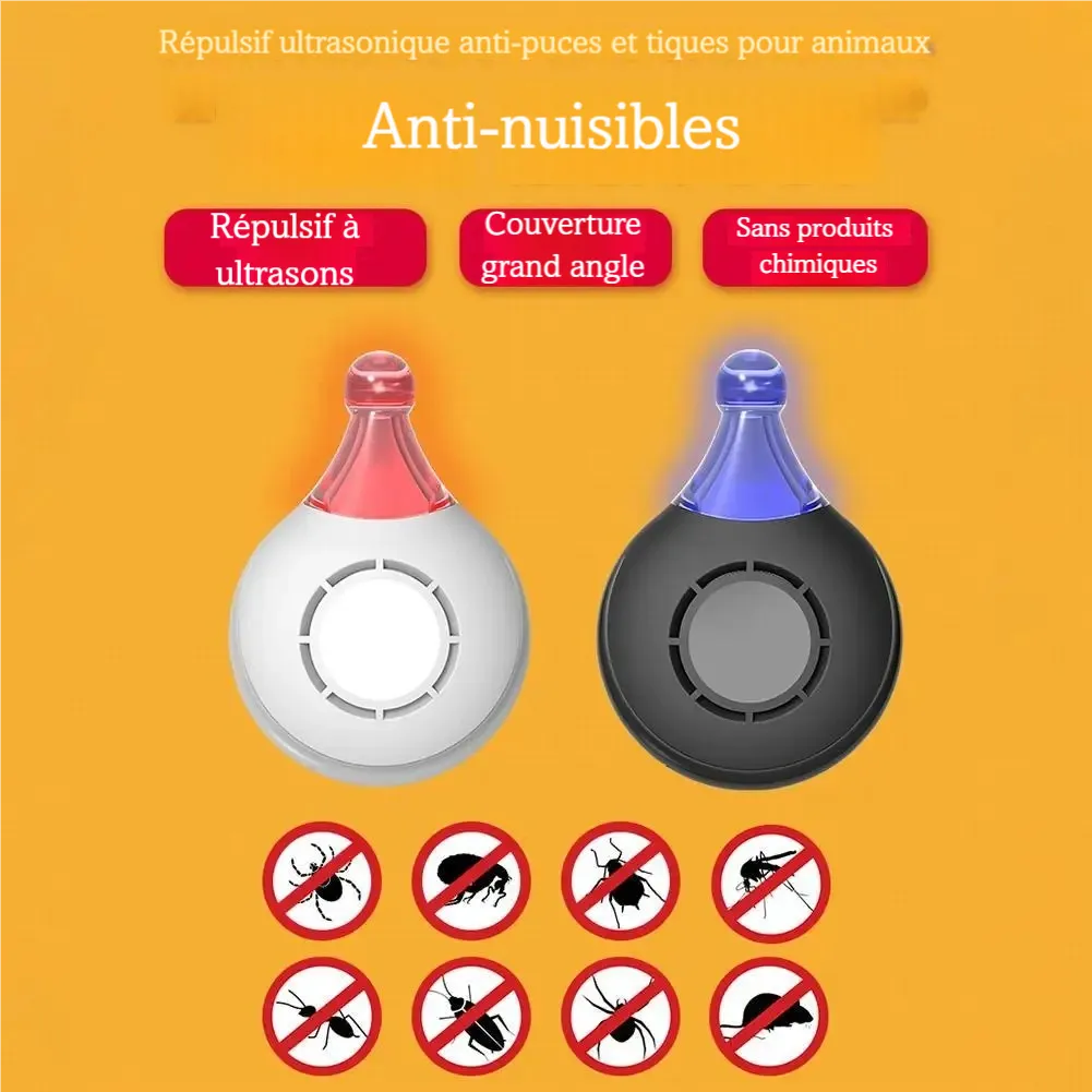 Deux répulseurs ultrasoniques pour collier de chien en blanc et noir avec visuel anti-parasites
