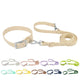 Ensemble collier et laisse pour chien en PVC beige avec aperçu des coloris disponibles en bas de l'image.