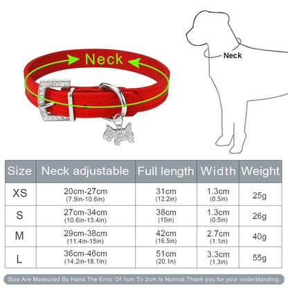 Guide des tailles du collier pour chien en cuir PU avec pendentif chiot en strass.