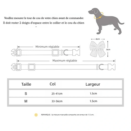Tableau des tailles du collier personnalisable pour chien avec mesures S et M