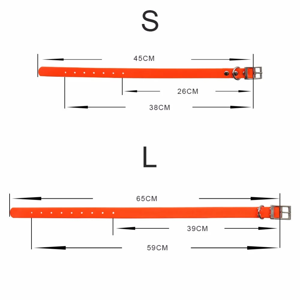 Guide des tailles du collier pour chien en TPU avec dimensions S et L.