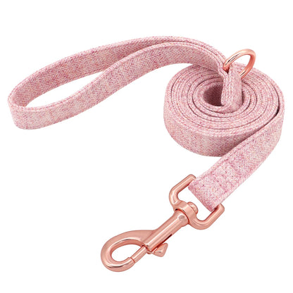 Laisse rose pour chien avec mousqueton métal rose présenté seule sur fond blanc.