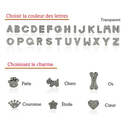 Guide de personnalisation d’un collier de luxe pour chien en cuir PU avec lettres et symboles en strass.
