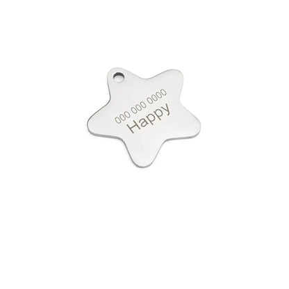 Pendentif personnalisé en forme d’étoile argentée pour chien avec gravure Happy.