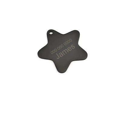 Pendentif personnalisé en forme d’étoile noire pour chien avec gravure James.