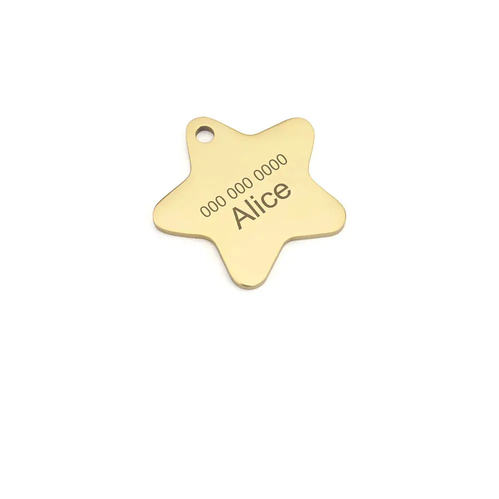 Pendentif personnalisé en forme d’étoile dorée pour chien avec gravure Alice.