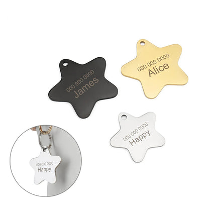 Variantes de pendentifs personnalisés en forme d’étoile pour collier de chien.