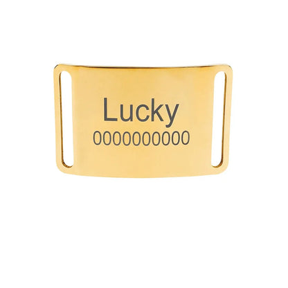 Plaque d’identification incurvée dorée personnalisée pour collier de chien.